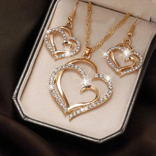 3 Pcs Set Heart Shaped Jewelry Set Of Earrings Pendant Necklace